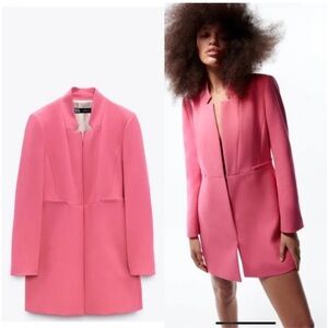 Zara Pink Long Blazer Jacket